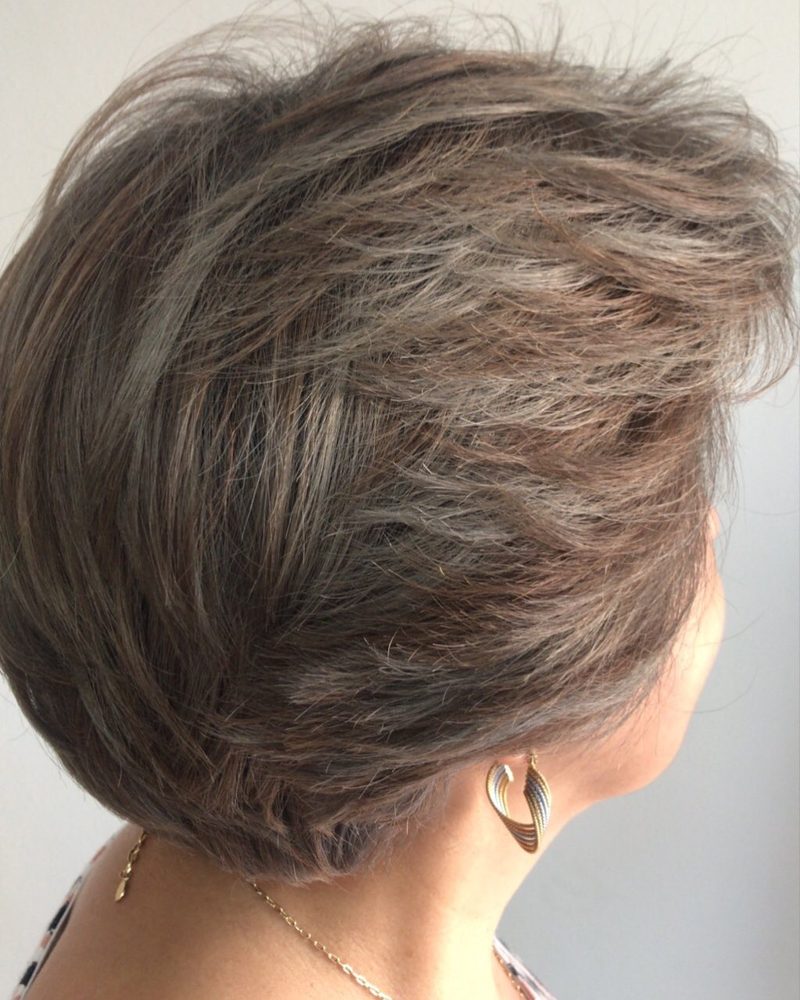 Short hair with ash highlights blending grays